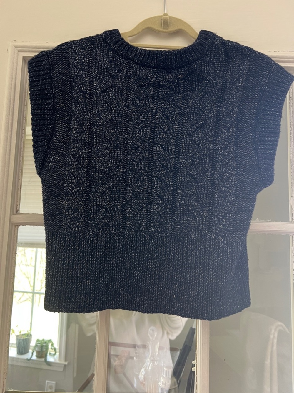 Pink Rose Navy Blue Cable-Knit Sleeveless Sweater Vest